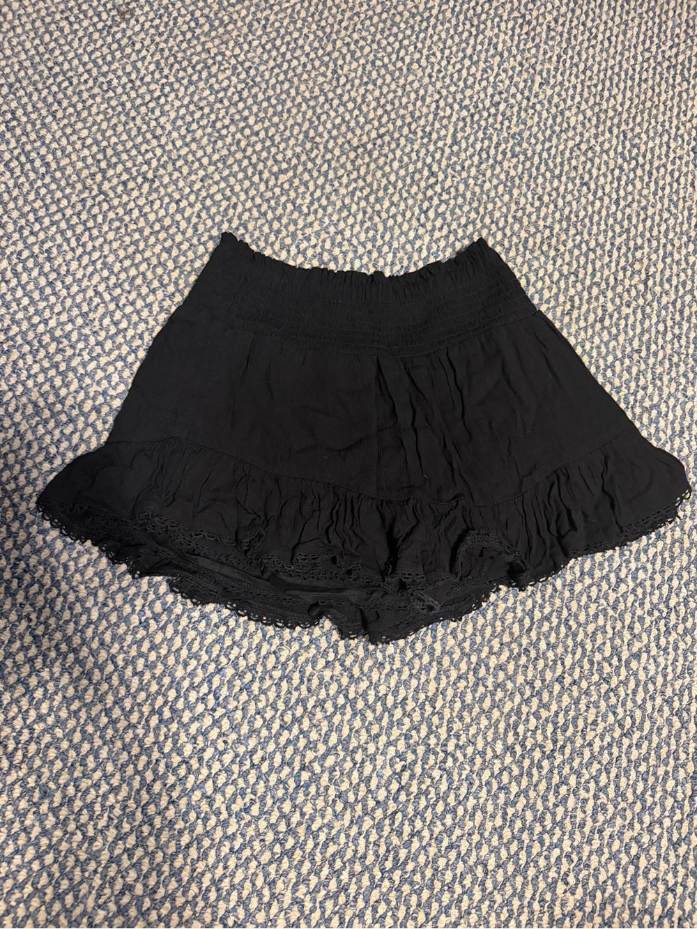 Aeropostale Black Ruffle Mini Skirt with Lace Trim. Built in shorts.